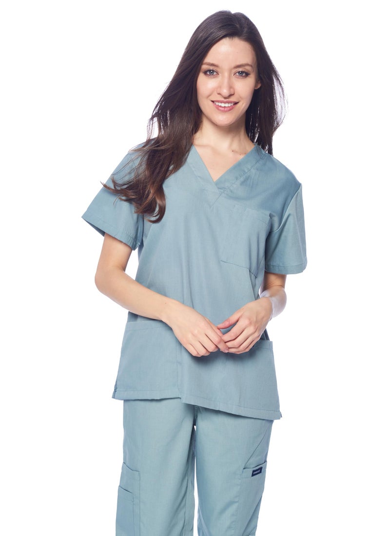 Dagacci Medical Uniform Woman and Man Scrub Set Unisex Medical Scrub Top and Pant, SEAFORM, XXL - Image 4